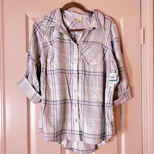 Light Blue Plaid Button Shirt Size 2X